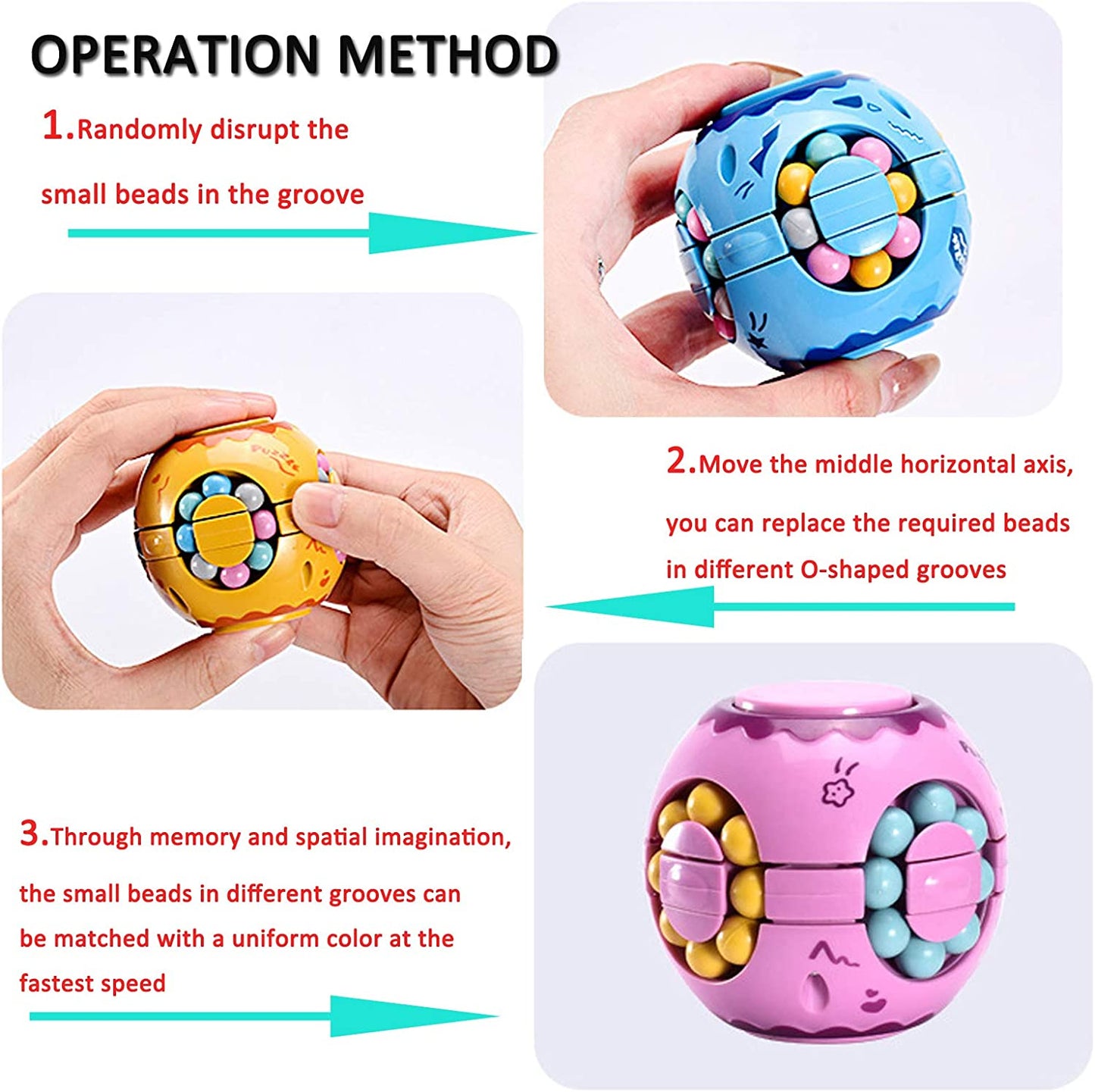 Rotating Magic Bean Cube Spinner Fidget Toy,Stress Relief Fidget Puzzles for Adults Kids,Anxiety Relief Learning & Education Toys,Puzzle Toys for Unisex-Children