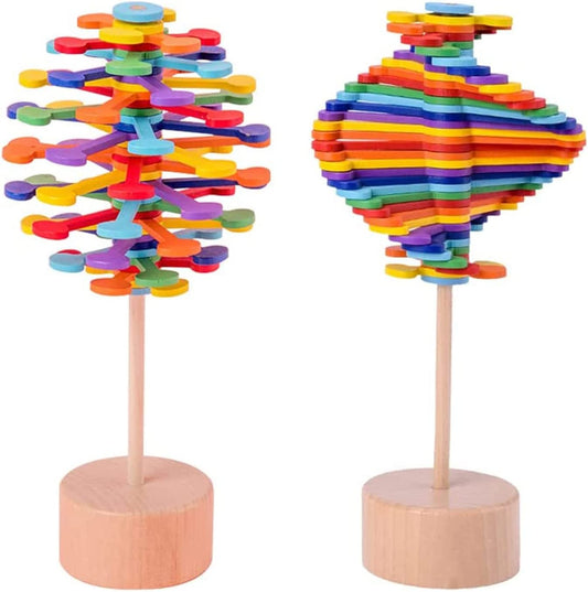 Wooden Lollipop Stress Relief Toy, 2023 New Magic Rotating Lollipop Spinning Wand Decompression Toys, Multicolor Wood Spiral Lollipop Sensory Toys Gift Home Decor (Colorful)