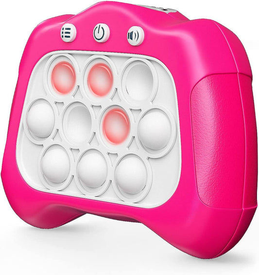 Quick Push Light Up Pop Game Fidget Toys for Adults and Kids | Puzzle Game Machine | Squeeze Poppet Sensory Push Pop Bubble Toy | Relief Party Favors Puzzle Game Fidget Console (Pink)